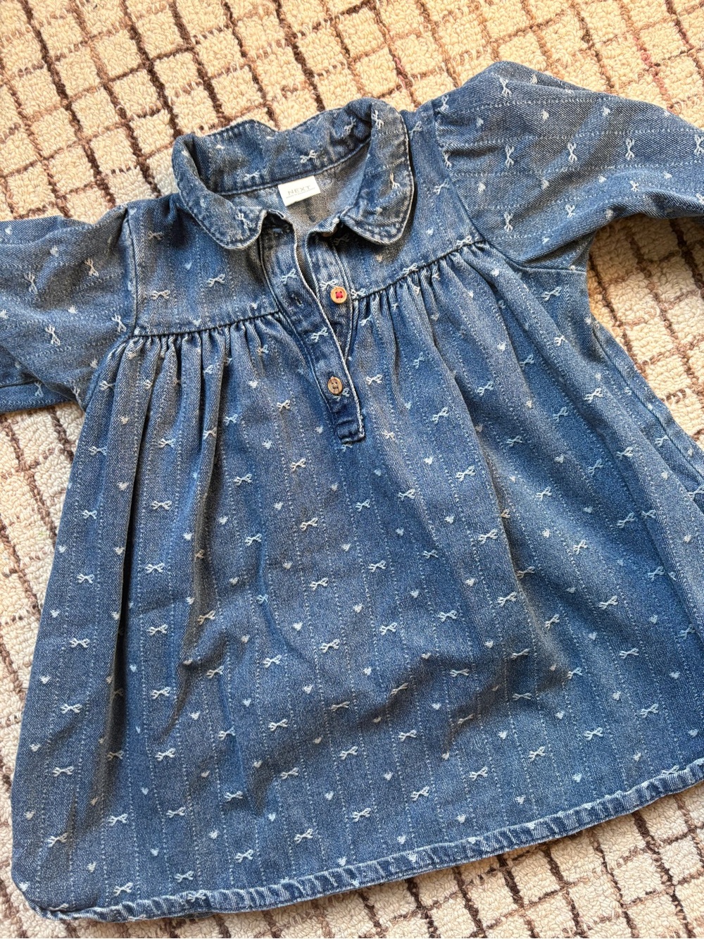 next Girls' Denim Dress with Tiny Bow Print - Blue